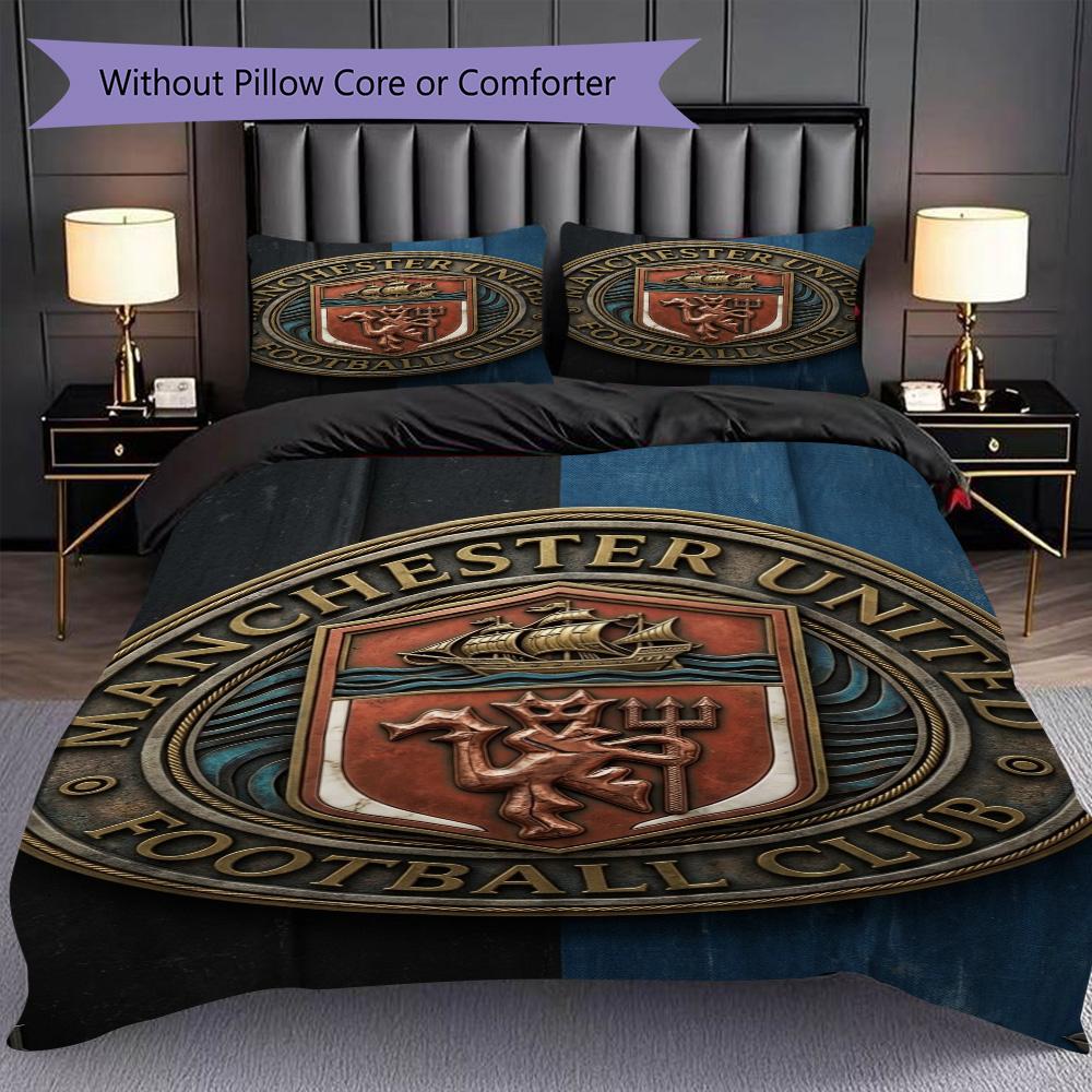 Manchester Emblem Display Three-piece set (1 * duvet cover + 2 * pillowcase, without core) 2D Flat Duvet cover and pillowcase Christmas birthday gift