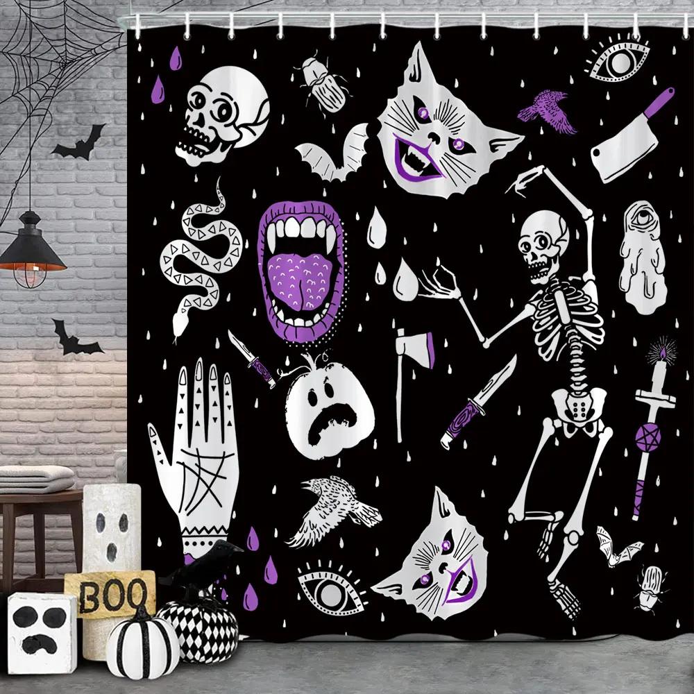 Halloween-Duschvorhang, schwarze Fledermaus, Halloween, gruseliges Muster, Duschvorhang, gruselige Fledermaus, Badezimmervorhang, Badezimmerdekor mit Haken