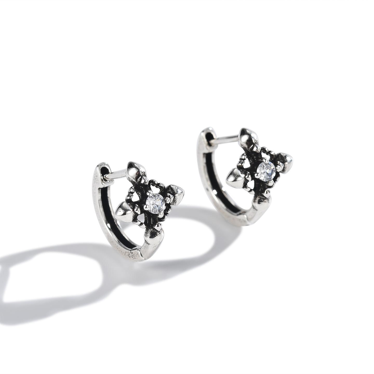 Hip-Hop Retro Iris Cross Flower Simple Earrings, Personality Trend, Autumn And Winter Earrings, Men S And Women S Earrings