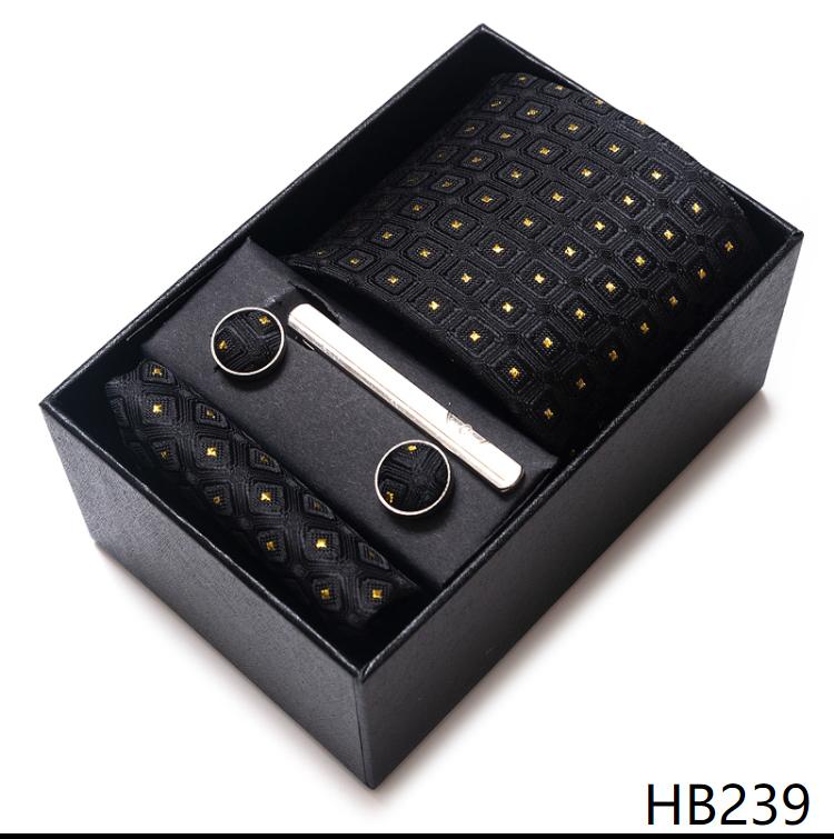 Tie Handkerchief Cufflink Set For Men Necktie Holiday Gift Box Blue Gold Suit Accessories Slim Wedding Gravatas