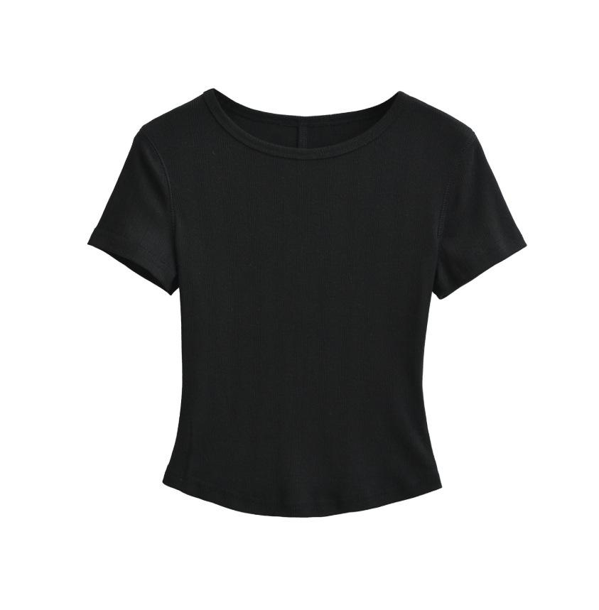 Jacquard Round Neck Short-sleeved T-shirt Women's Summer New American Spice Girl Style Solid Color Short Slim Bottoming Top