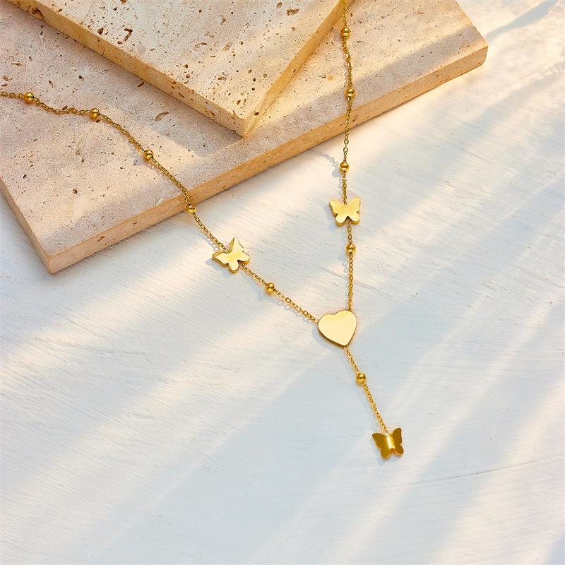 Elegant Gold Plated heart Butterfly Necklace Rectangular Accent Pendants