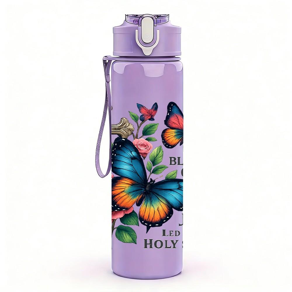 1PC Cross Rose Butterfly Faith Pattern 750ml Color Plastic Sports Water Bottle Leakproof Flip Straw Lid Suitable for Sports Office Home Use