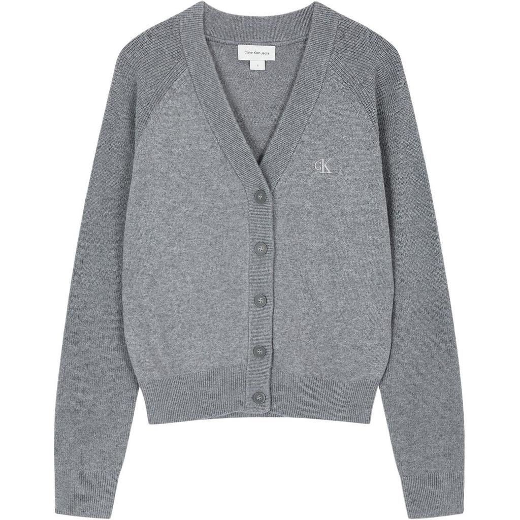 Calvin Klein Solid Color Comfortable V-Neck Raglan Long Sleeve Knit Sweater Women Tops Gray J225419-P41