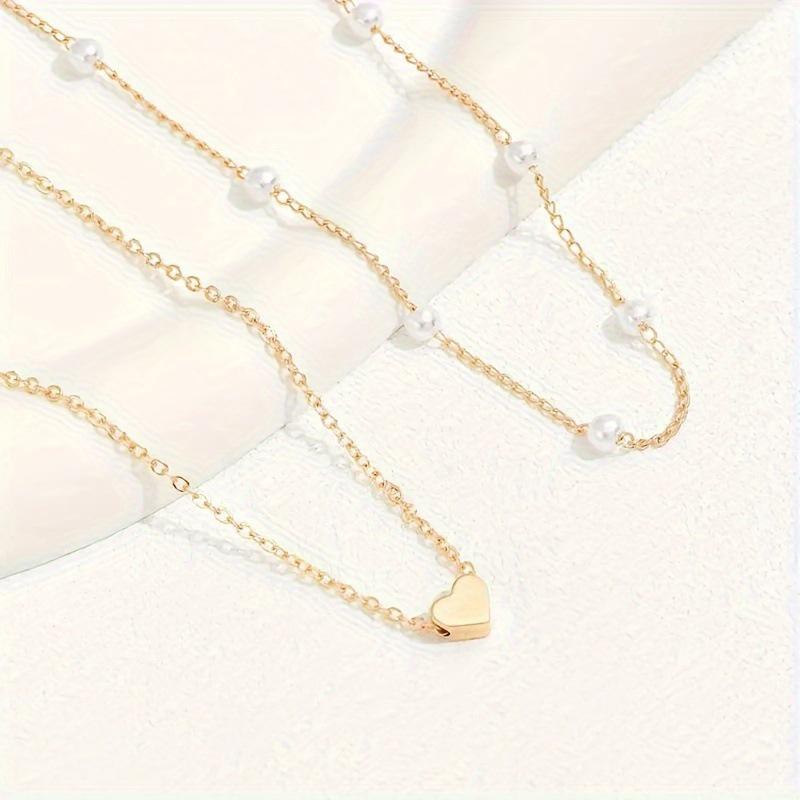 Vintage Pearl Choker Necklaces For Women Fashion Double Layer Chain Small Love Heart Pendant Necklace Jewelry Gift
