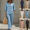 Spot 2026 Cross-border Independent Foreign Trade Independent Station Fashion Button V-neck Seven-quarter Sleeve Top and Trousers Set Women's Clothing