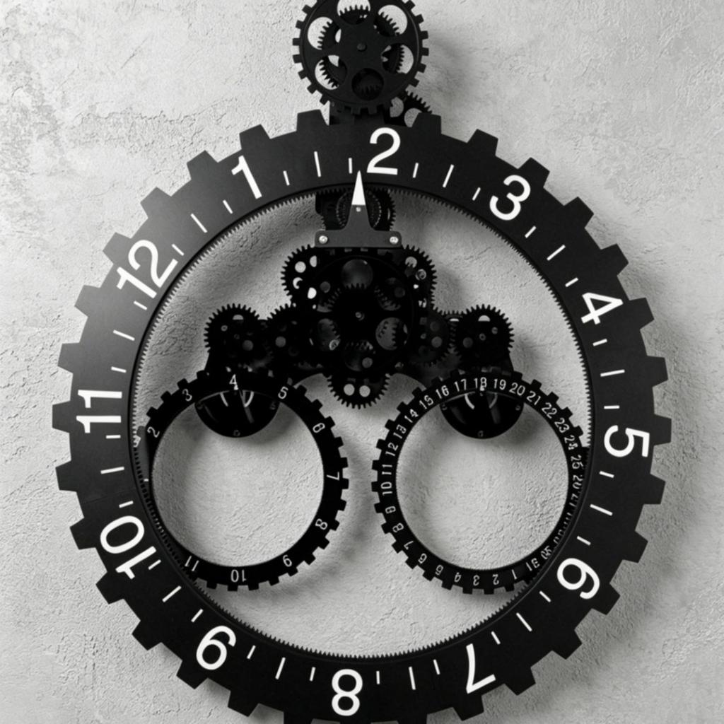 wall Clock Visible Gears Industrial Electronic Movement Home Decor