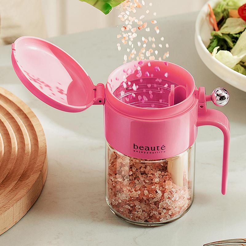 Seasoning Organizer Jars, Glass Containers, Airtight Lid Design, Built-In Spoon Dispenser, Spices Bottles For Pantry Drawer