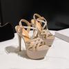 Huidong Women's Cross-Strap Steel Pole Dancing Stiletto High Heel Sandals with Waterproof Platform.