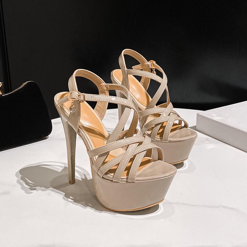 Huidong Women's Cross-Strap Steel Pole Dancing Stiletto High Heel Sandals with Waterproof Platform.