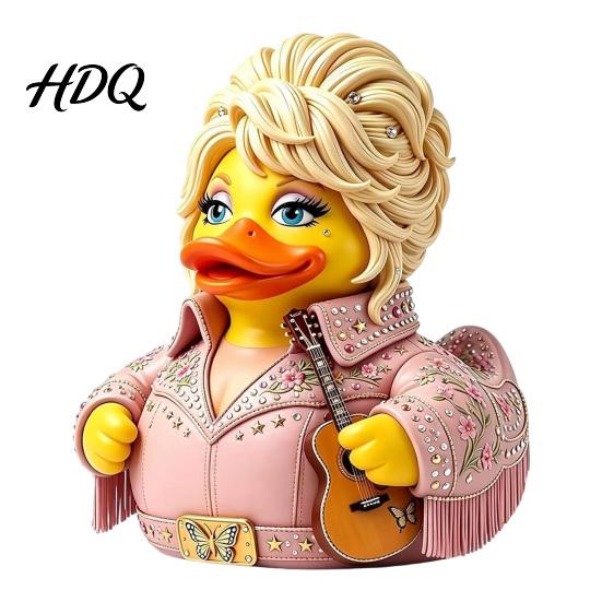 Small Desktop Display Piece Parton Memorial Duck Dolly Duck Figurine Country Music Statue Guitar-Themed Blonde Hair Musician Ornament Decorative