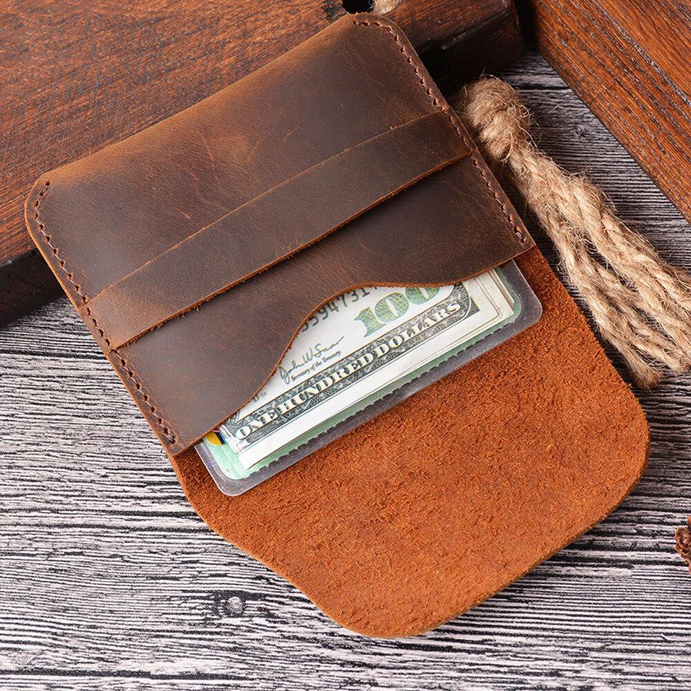 Husă din piele Crazy Horse, lucrată manual, retro, pentru carduri de identitate, ultra-subțire și compactă, pentru carduri de credit