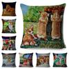 Oil Painting Dog Pillow Case Decor Cartoon Welsh Corgi Pembroke Cushion Cover For Sofa Home Car Polyester Pillowcase 45X45Cm