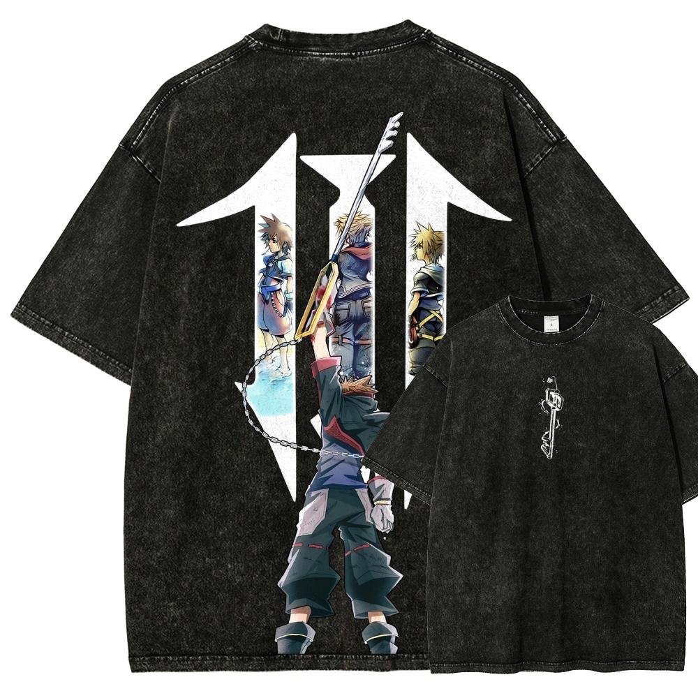 

Kingdom Hearts Anime Lover Washed T-shirt Year round clothing high quality personality Clothes Plus Size Unisex New Model Couples tee L