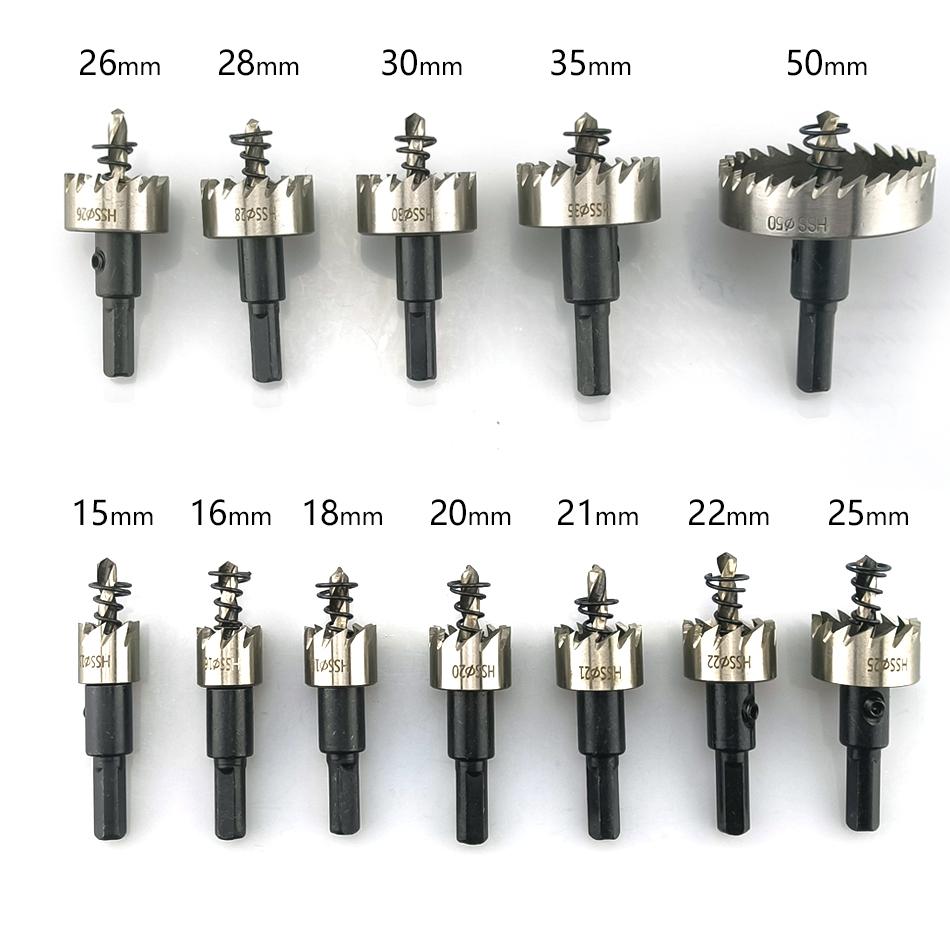12Pcs 15-50mm Hole Saw Set High Speed Steel Drill Bit Drilling Crown for Metal Alloy Stainless Steel Wood Cutting Tooltool parts