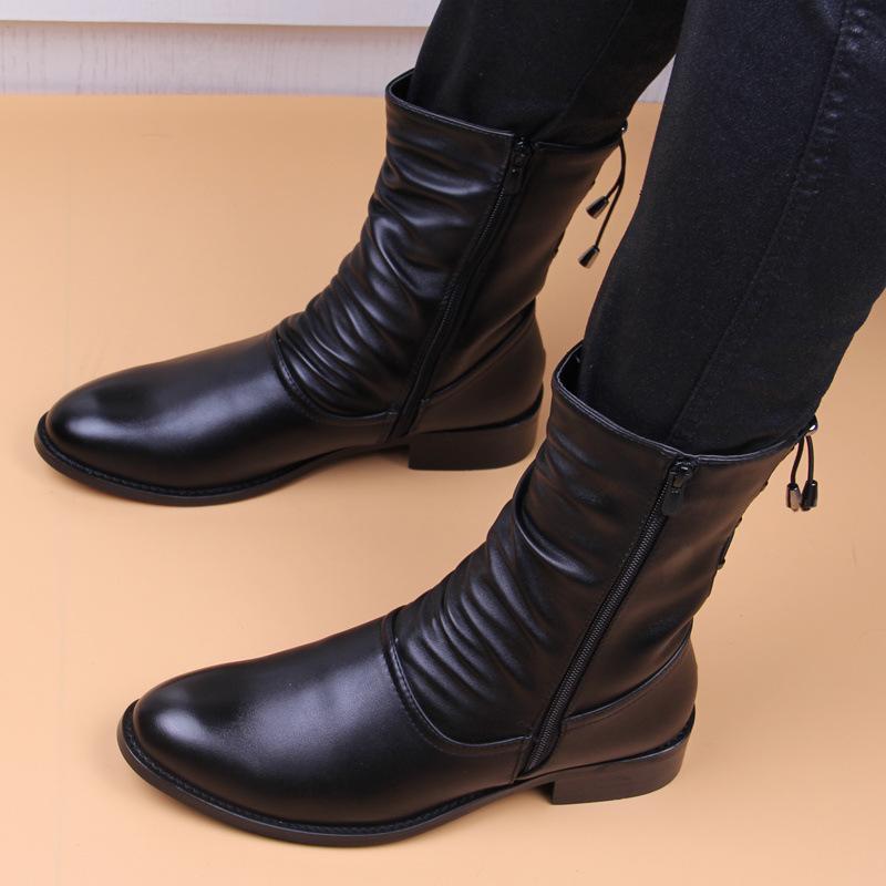 England style mens casual high motorcycle boots black stylish soft leather shoes cowboy autumn winter boot cool long botas mans