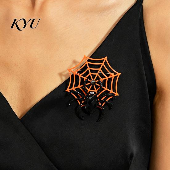 Festival Costume Jewelry Halloween Spider Web Brooch, Rhinestone Badge Accessories, Holiday Lapel Accessories Pin for Jackets Sweaters Coats