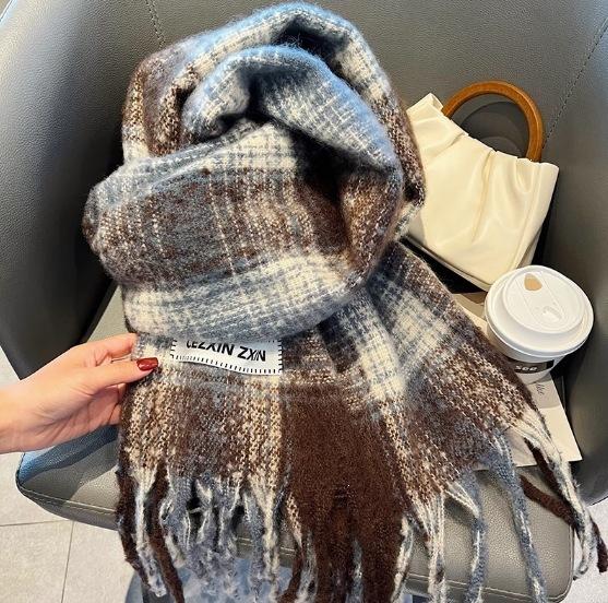 Atmosphere blue coffee plaid scarf women's new warm versatile plaid scarf student couple thickened shawl