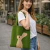 Animal Rabbit Handbag Green Weave Shoulder Bag Simple Knitted Tote Bag  Girls