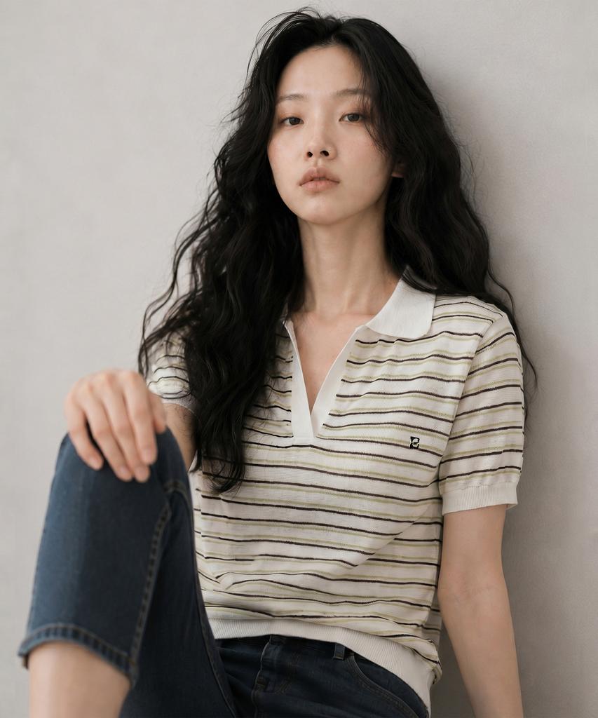 TOPGIRL Mild Stripe Collared Knit Top_T611Tp228