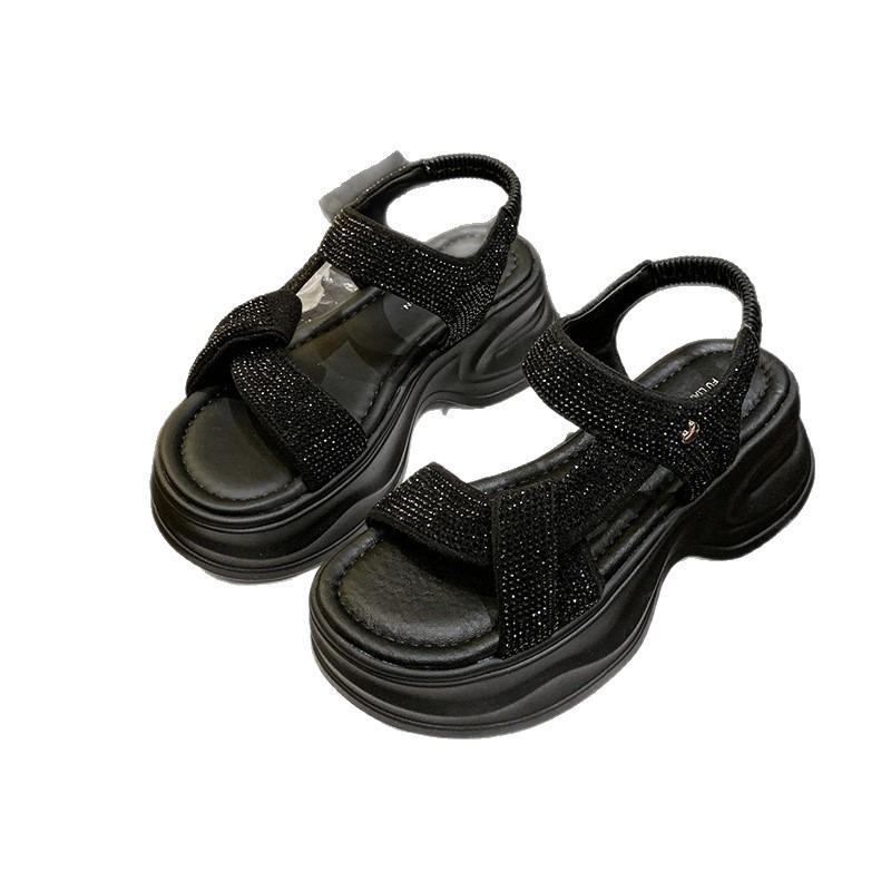 Fashion muffin sole one-pedal sandals small man height increase versatile sandals women's summer new beach shoes