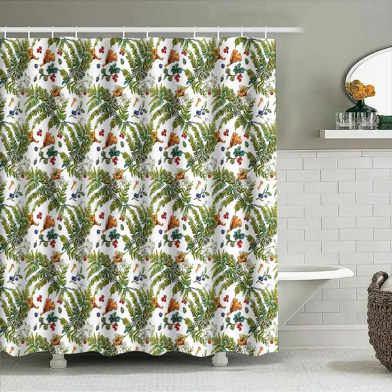 Botanical Shower Curtain Greenery Plants Leaves Pattern Fabric Backdrop For Bathroom Decor Vintage Floral Nature Theme