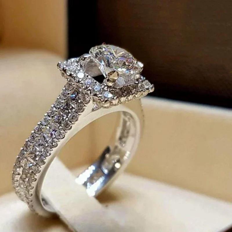 

2026 Luxury Fashion Full Paved Princess Square CZ Promise Ring for Women Bling Engagement Female Wedding Zircon 6
