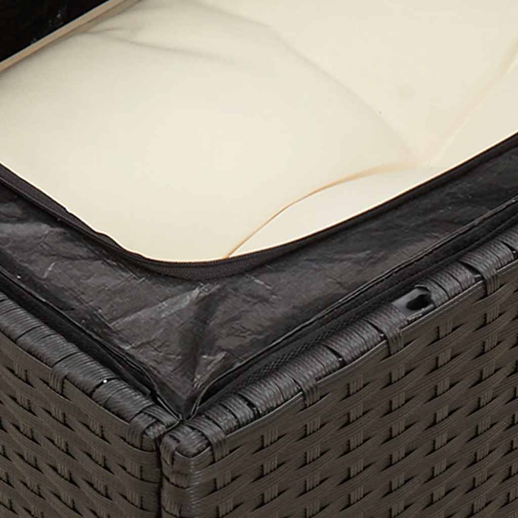 Vidaxl Garden Sofa With Cushions, 3-Seater, Black, Poly Rattan