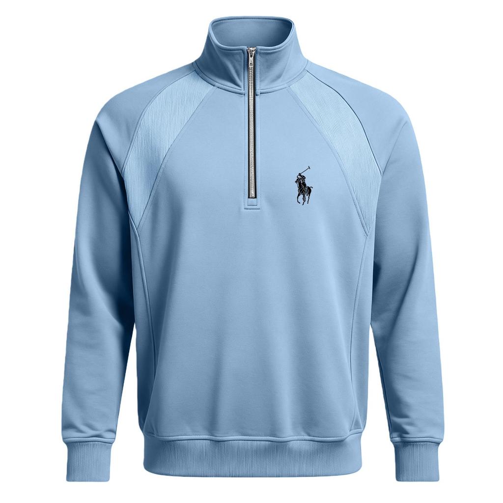 Autumn Men's Versatile Printed POLO Stand Collar Half-Zip Plus Velvet Casual Sports Sweatshirt Jacket