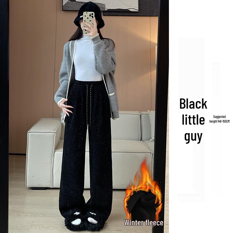 Relaxed Women's Chenille Fleece Striped Wide-Leg Pants for Autumn/Winter