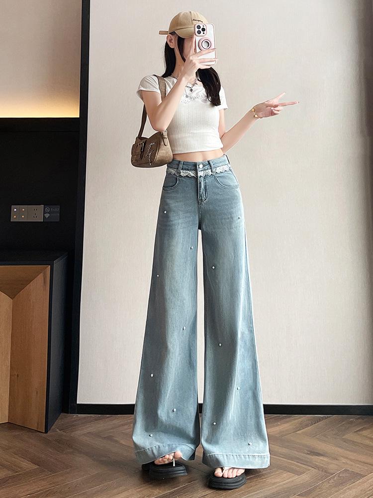 2025 Embroidered Bowknot Wide-Leg Denim Pants for Early Spring