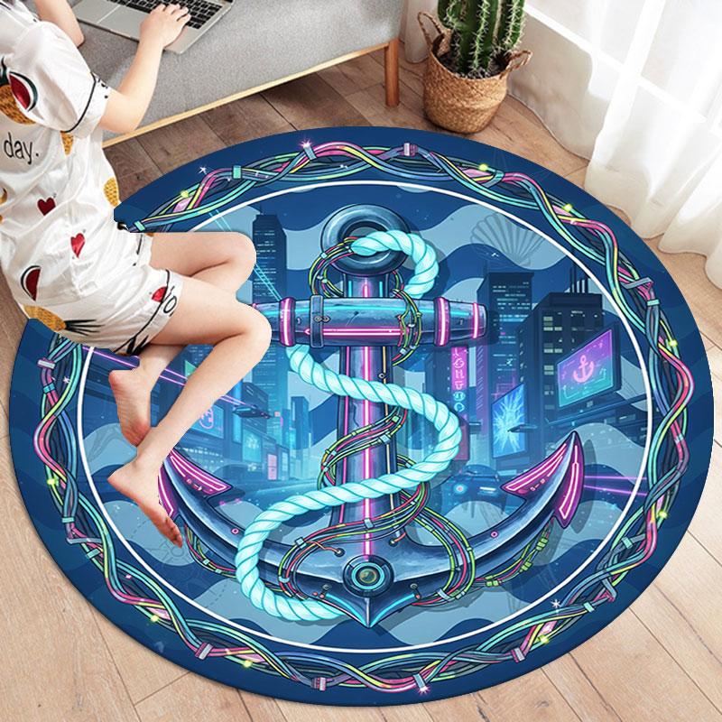 Anchor Round Area Rug,Carpet Rug for Living Room Bedroom Sofa Playroom Decor,Non Slip Floor Mat