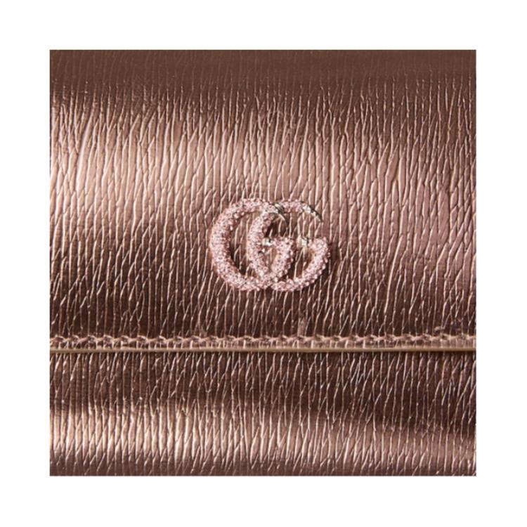 Gucci GG Marmont Two-Tone Crystal Mini Leather Wallet Women wallet Champagne 854640-AAFV2-7741