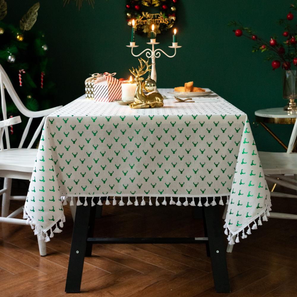 

Christmas Table Cloth Dinner Printed Rectangle Cover Christmas Ornaments Sequined Tablecloth 90*90cm