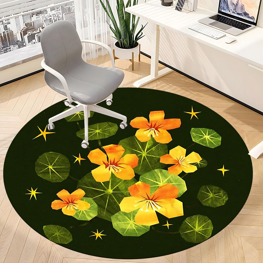 1PC Nasturtiums Office Round Rug, Non slip, Soft and Durable Office Rug for Interior Decoration, Perfect for Office