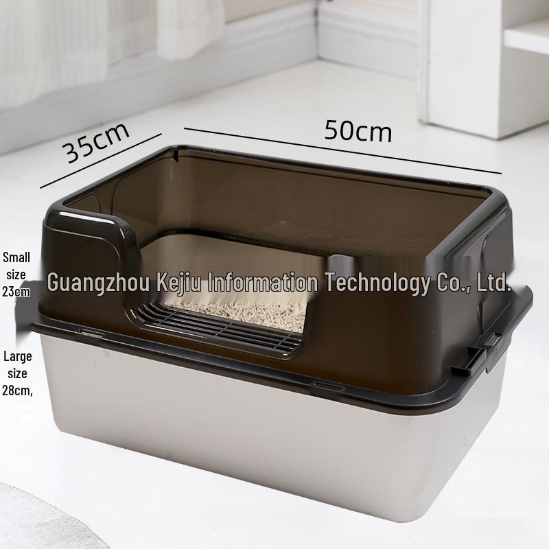 Stainless Steel High-Fence Extra Large Semi-Enclosed Cat Litter Box