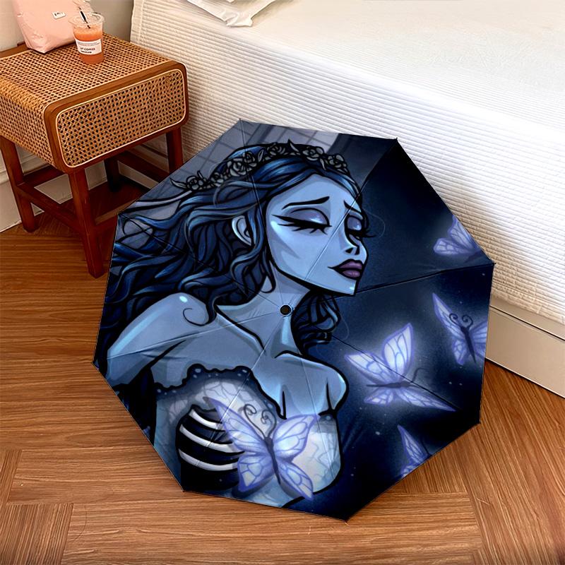 1 PC Automatic Folding Umbrella -Corpse Bride Pattern, Portable & Foldable Design with 8 Ribs, Christmas Birthday Gifts