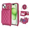 For iPhone 15 Plus/14 Plus Case with Lanyard/Mirror/Card Holder Grids Pattern RFID Blocking Phone Cover