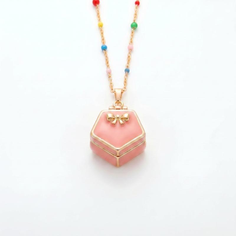 Cute Geometrically Irregular Fruit Open Box Picture Frame Pendant For Woman Fashionable Sweet Opening And Closing Box Necklace