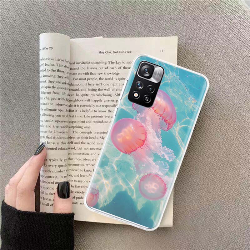 Enchanting Neon Jellyfish Phone Case For Redmi Note 13 12 Pro Plus 14 15 Pro 5G 11 11T 11E 11S 10 Pro 10S 9 9S Cover Cell Clear