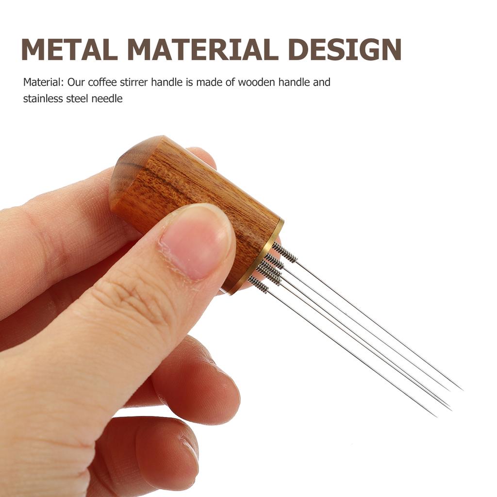 Espresso Coffee Stirrer Needle Wooden Handle Stainless Steel Coffee Powder Stirring Tool Distributor Espresso Distributor