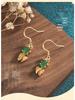 Chinese-Style Gold Plated Koi Fish Earrings: Dangle Design with 925 Silver Needles, Inlaid Natural Chalcedony Agate.