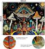 Bohemian Pilz-Wandteppich, Mystisches Böses Auge und Bunte Pilze Mit Himmlischen Elementen Auf Schwarzem Hintergrund Wandkunst Für