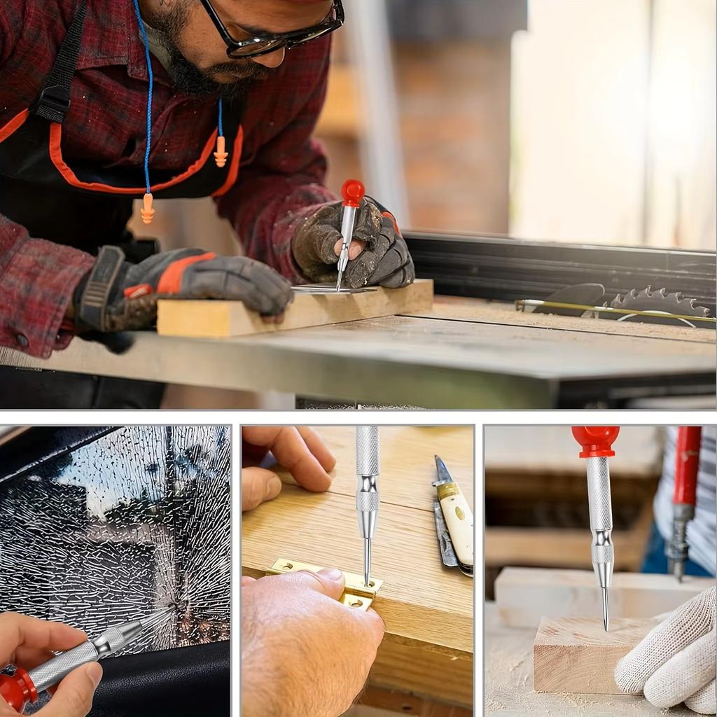 Silver Automatic Spring Loaded Center Punch Glass Breaker Window Puncher Drill Bit Center Punch Eyelet