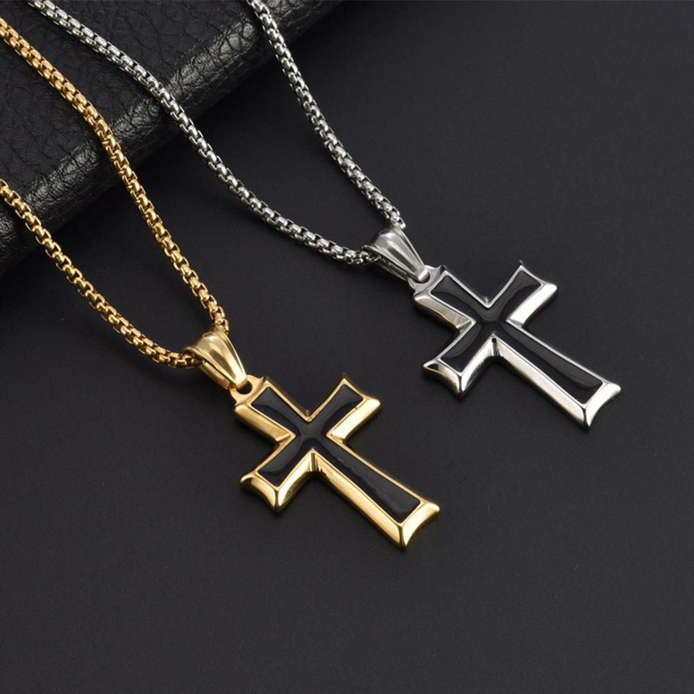 European And American Simple Jewelry Stainless Steel Trendy Men's Neutral Black Drop Glue Cross Necklace Fashion Men's Pendant