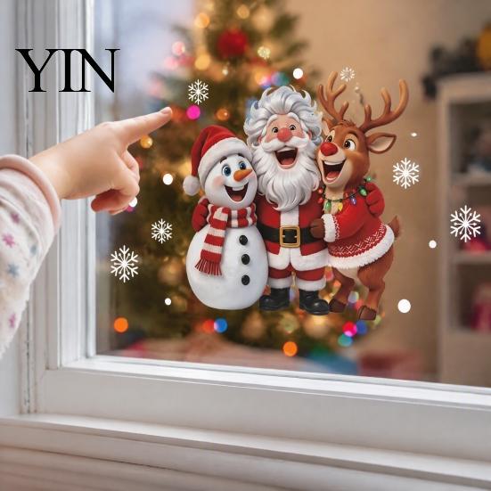 DIY Festive Home Supplies Christmas Window Clings, Peel And Stick Winter Santa Snowman Reindeer Easy Install Holiday Accents Decals, PVC Xmas Sticker
