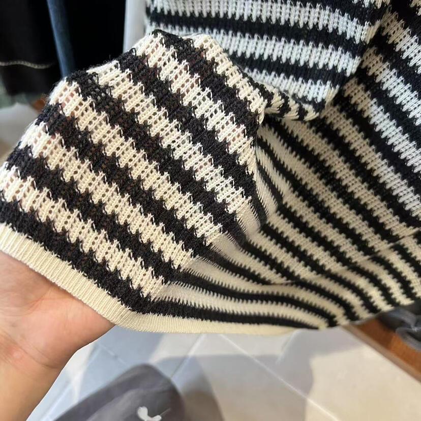 Vintage Striped Hollow-Out Long Sleeve Knitwear for Women - 2025 Autumn Loose Lazy Style Trendy Top