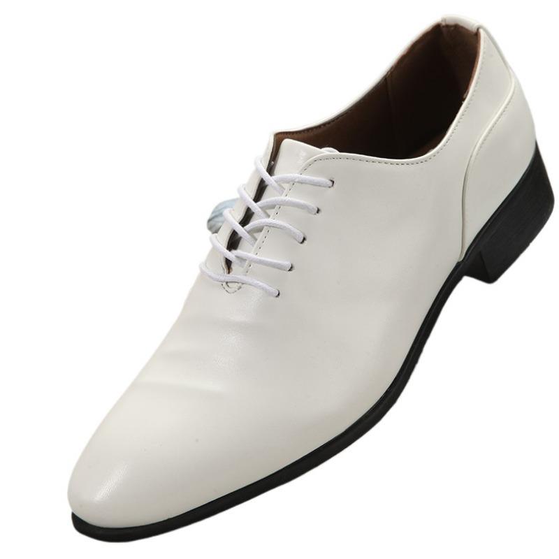 Korean Style Spring and Summer White Pointed Lace Up Men's Business Formal Wear British Casual Shoes