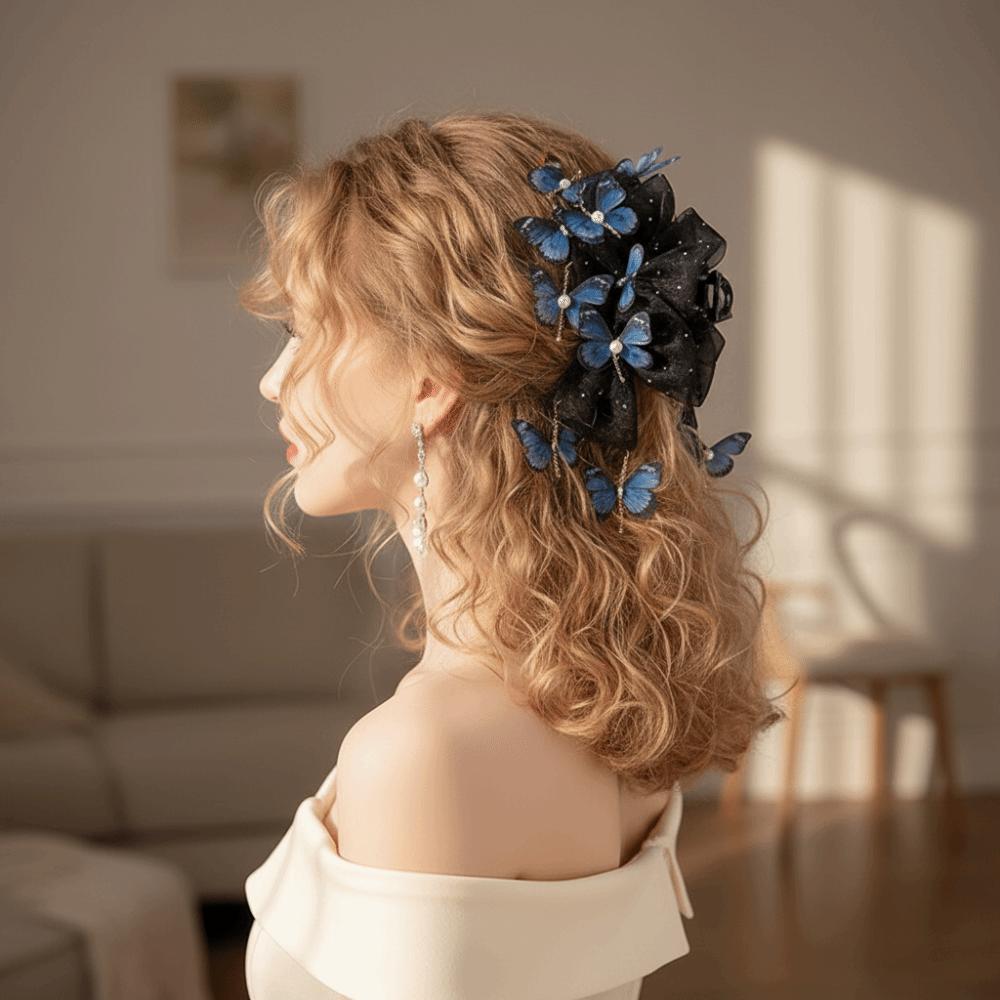 Vintage Butterfly Hairgrips Elegant Shark Clip Trendy Bow Mesh Hair Claw  Daily Use