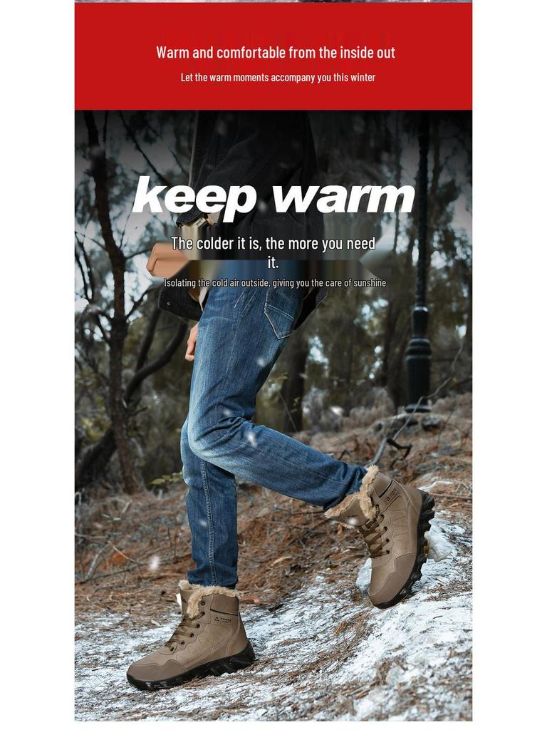 Men's Plus Size Waterproof Non-Slip Warm Snow Boots for Outdoor Hiking